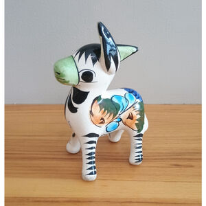 Vintage Mexican Folk Art Tonala Pottery Zebra Figurine